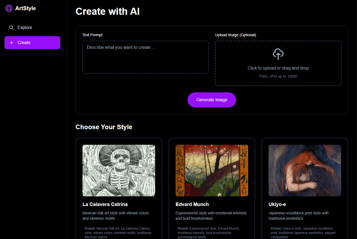 AI Style Transfer Interface